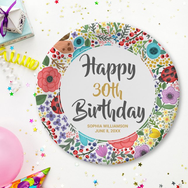 Assiettes En Carton Fleur Anniversaire Fête N'importe quel Nom d'âge O (Créateur téléchargé)