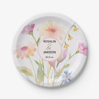 Assiettes En Carton fleur aquarelle modifiable
