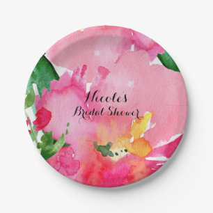 Assiettes En Carton Fleur aquarelle rose floral mariage d'été