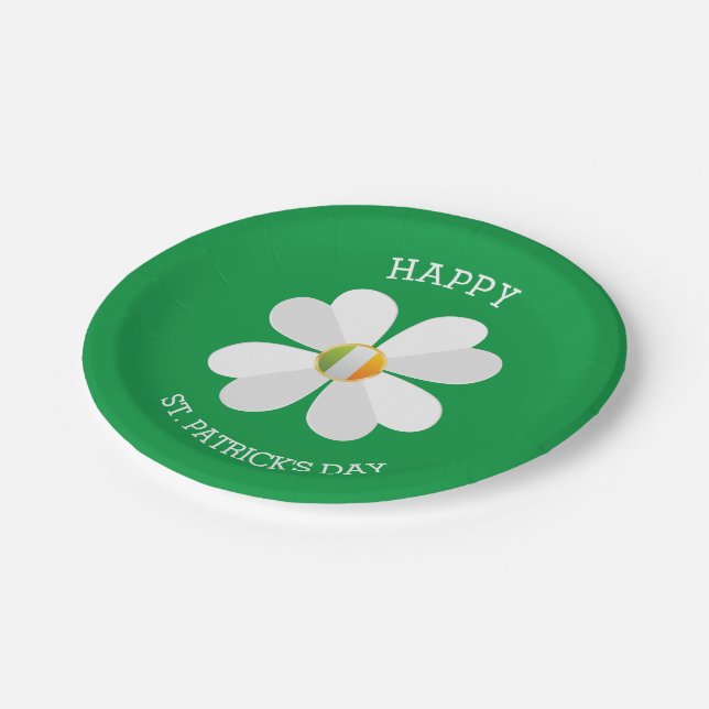 Assiettes En Carton Fleur Blanche Avec Drapeau Irlandais - Saint Patri (Angle)