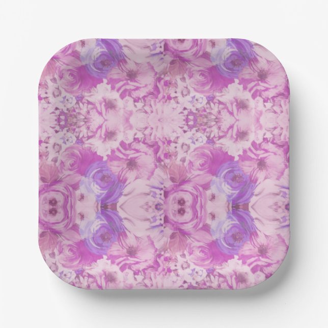 Assiettes En Carton Fleur bleu violet Abstrait (Recto)
