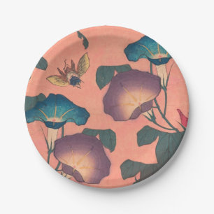 Assiettes En Carton Fleur d'abeille rose classique Hokusai Art