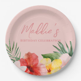 Assiettes En Carton Fleur d'anniversaire Hawaïenne pêche