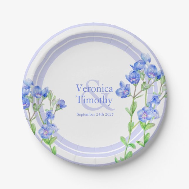 Assiettes En Carton Fleur d'aquarelle Veronica Speedwell bleue personn (Devant)