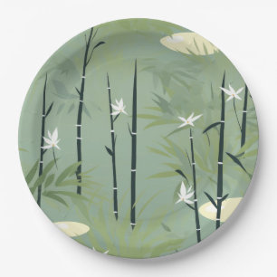 Assiettes En Carton Fleur de bambou sereine asiatique (11)