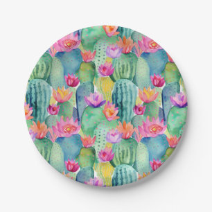 Assiettes En Carton Fleur de Cactus Aquarelle Art désert Coloré Fun