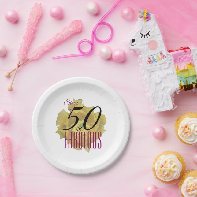 Assiettes En Carton Fleur de cactus jaune 50 et Fabuleux anniversaire (Fête)