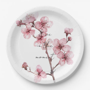 Assiettes En Carton Fleur de cerise rose blanche
