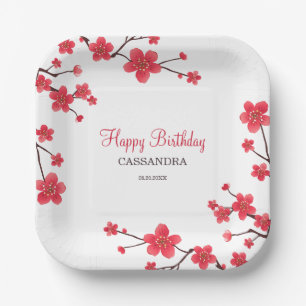 Assiettes En Carton Fleur de cerise rouge sucrée Sakura Fleur Annivers