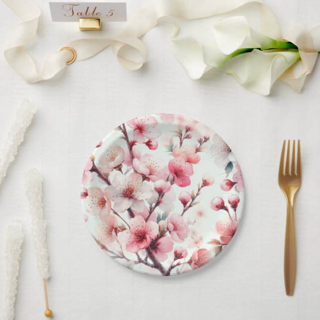 Assiettes En Carton Fleur de Cerisier (Mariage)