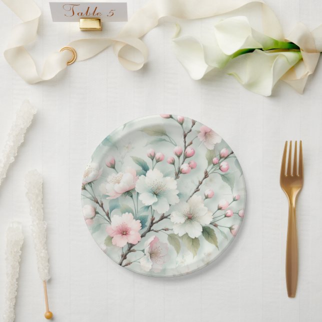 Assiettes En Carton Fleur de Cerisier (Mariage)
