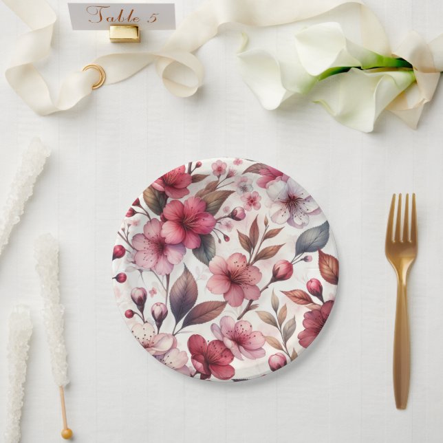 Assiettes En Carton Fleur de Cerisier (Mariage)