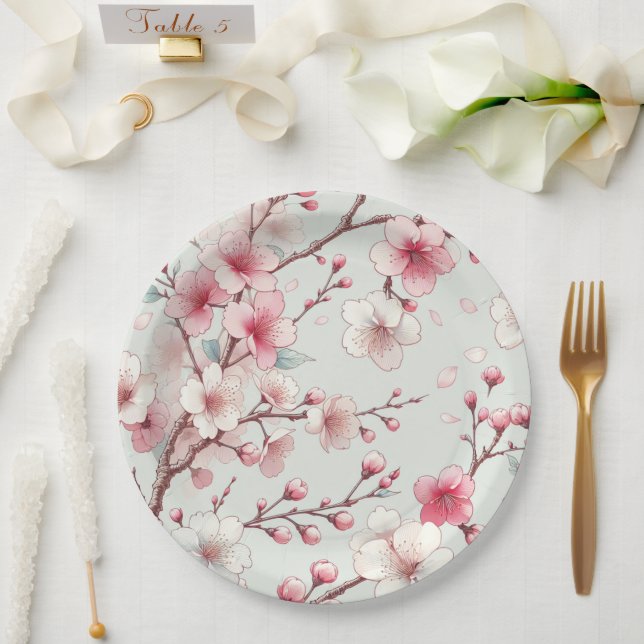 Assiettes En Carton Fleur de Cerisier (Mariage)