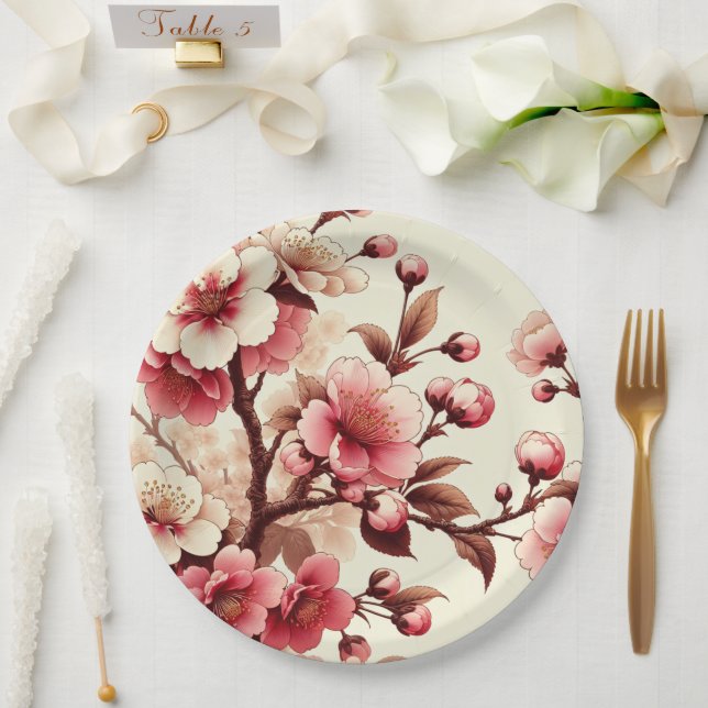 Assiettes En Carton Fleur de Cerisier (Mariage)
