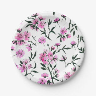 Assiettes En Carton Fleur de cerisier blanc sur blanc