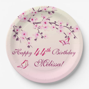 Assiettes En Carton Fleur de cerisier floral fête d'anniversaire
