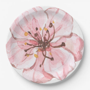 Assiettes En Carton Fleur de cerisier rose illustrée à la main