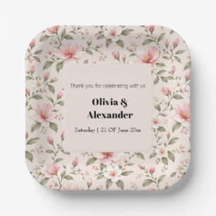 Assiettes En Carton Fleur de cerisier rose tendre motif floral sans co