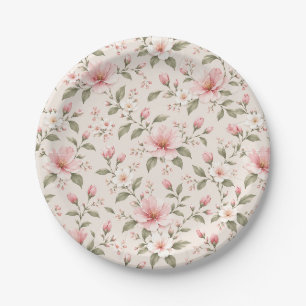 Assiettes En Carton Fleur de cerisier rose tendre motif floral sans co