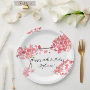 Assiettes En Carton Fleur de cerisier Sakura Rose Floral Joli Annivers