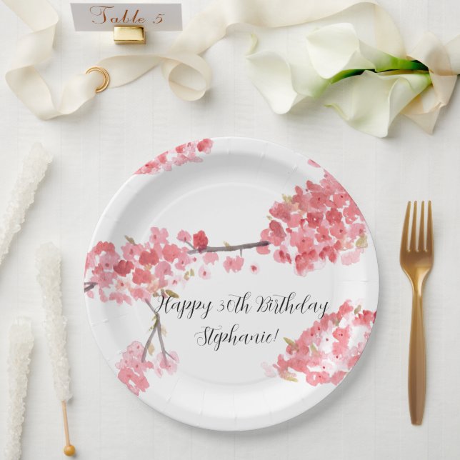 Assiettes En Carton Fleur de cerisier Sakura Rose Floral Joli Annivers (Mariage)