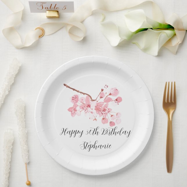 Assiettes En Carton Fleur de cerisier Sakura Rose Floral Joli Annivers (Mariage)