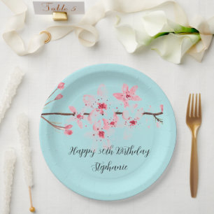 Assiettes En Carton Fleur de cerisier Sakura rose Turquoise Anniversai