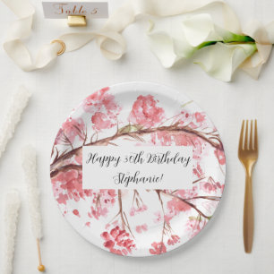 Assiettes En Carton Fleur de cerisier Sakura Rose Turquoise Anniversai