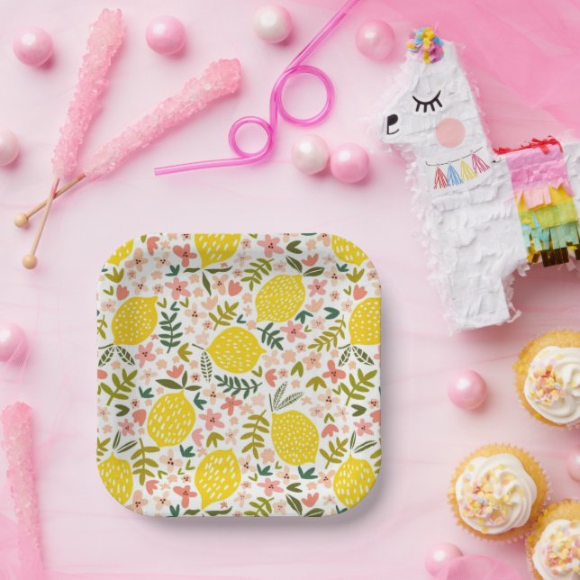 Assiettes En Carton Fleur de citron rose d'été (Fête)