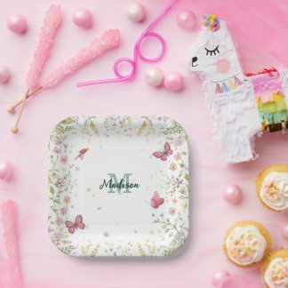 Assiettes En Carton Fleur de fleur sauvage colorée de luxe papillon bl