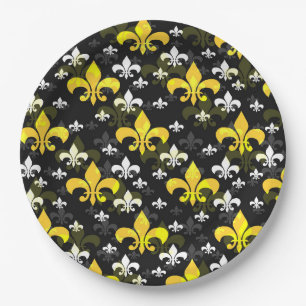 Assiettes En Carton Fleur De Lis Blanc Jaune