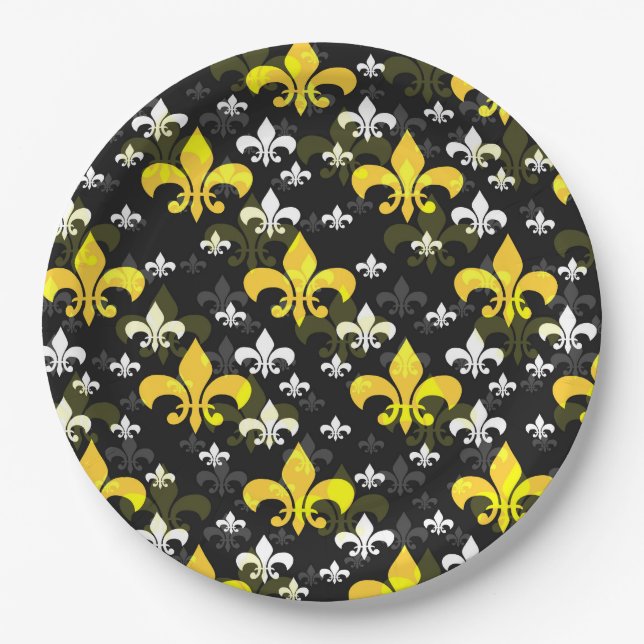 Assiettes En Carton Fleur De Lis Blanc Jaune (Devant)