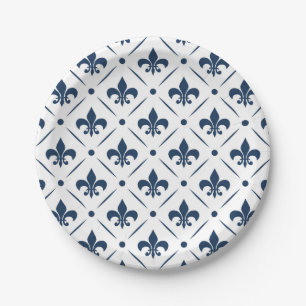 Assiettes En Carton Fleur De Lis bleu foncé motif sur arrière - plan b