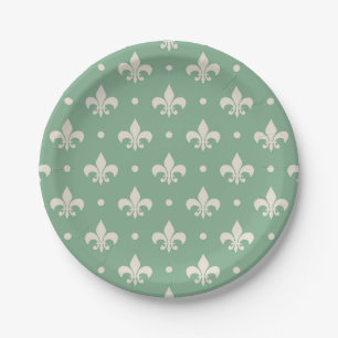 Assiettes En Carton Fleur de Lis motif sur arrière - plan vert