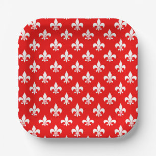 Assiettes En Carton Fleur de lis rouge blanc