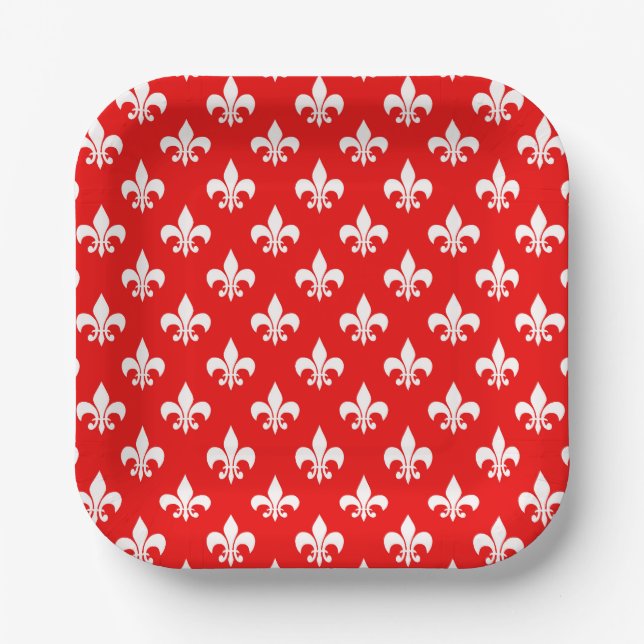 Assiettes En Carton Fleur de lis rouge blanc (Recto)