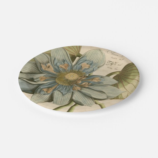 Assiettes En Carton Fleur de Lotus Bleu sur Arrière - plan Tan avec éc (Angle)