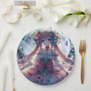 Assiettes En Carton Fleur de lune d'Anime