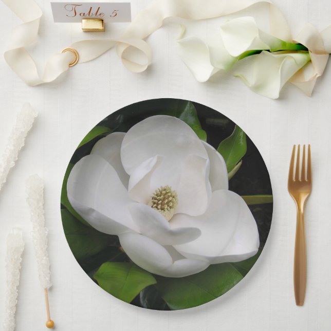 Assiettes En Carton Fleur de Magnolia (Mariage)