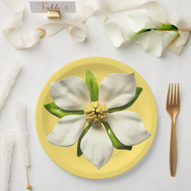 Assiettes En Carton Fleur de Magnolia Mariage d'été printemps (Mariage)