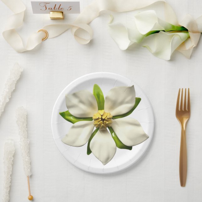 Assiettes En Carton Fleur de Magnolia Tropical Mariage d'été du printe (Mariage)