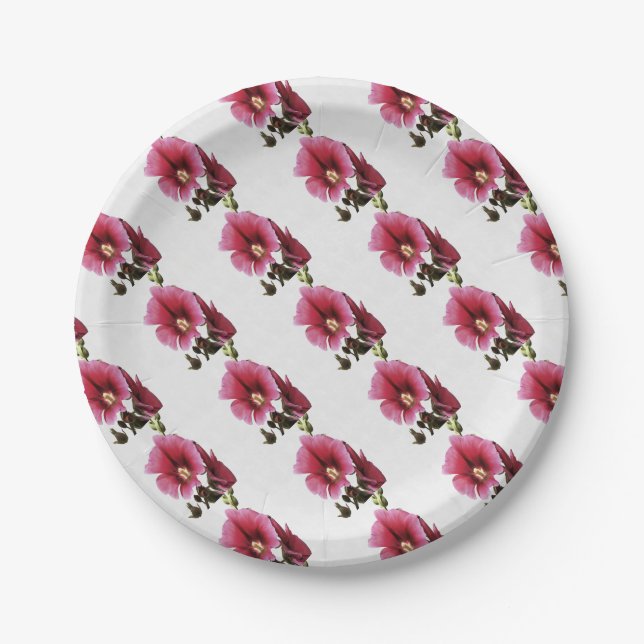 Assiettes En Carton Fleur de Malva rose paradisiaque (Devant)