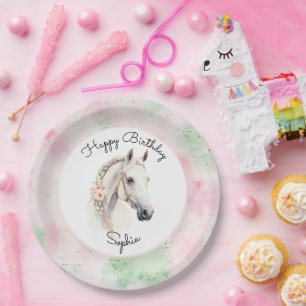 Assiettes En Carton Fleur de Menthe Rose Anniversaire Cheval Blanc