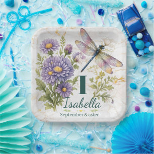 Assiettes En Carton Fleur de naissance de septembre Aster & Libellule