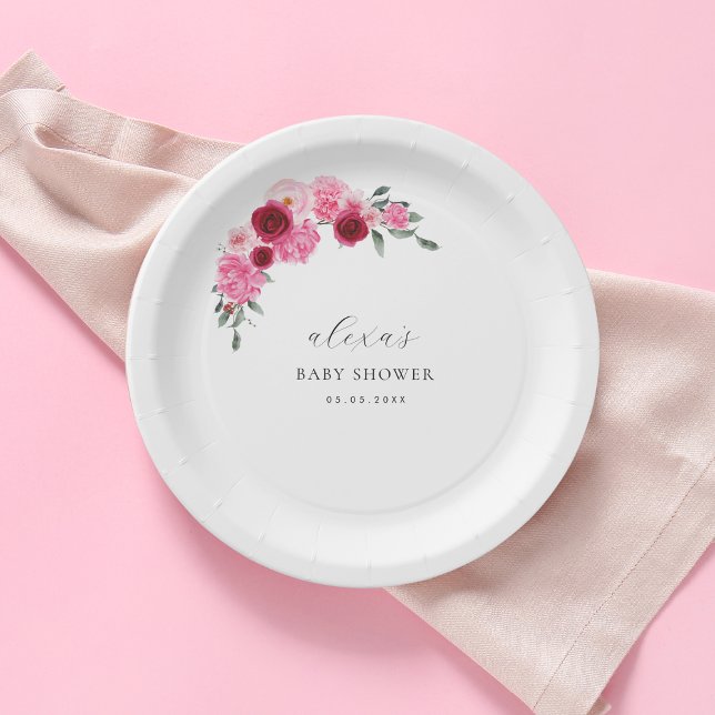 Assiettes En Carton Fleur de Noël rose | Baby shower féminin hiver (Créateur téléchargé)