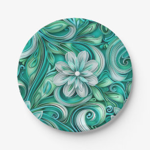 Assiettes En Carton Fleur de papier sarcelle en motif transparent 