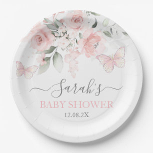 Assiettes En Carton Fleur de papillon rose
