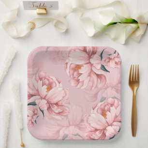Assiettes En Carton Fleur de pivoine rose