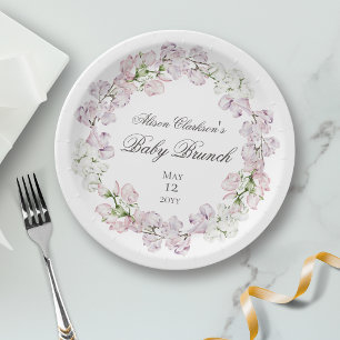 Assiettes En Carton Fleur de Pois de Senteur bébé brunch élégant Rond
