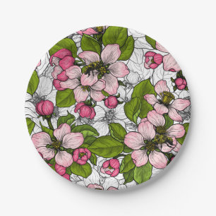 Assiettes En Carton Fleur de pomme sur blanc